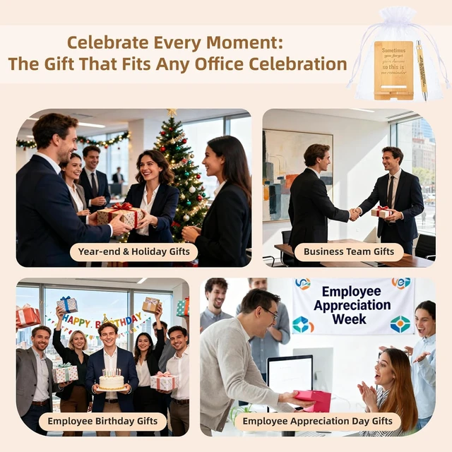 Alt view image 3 of 7 - 60 Pcs Employee Appreciation Gifts Bulk, 20 Wooden Phone Stands, 20 Motivational Pens with White Organza Bags, Thank You Gifts for Coworkers, Staff, Team, Volunteers, Nurses, Teachers, Office Desk