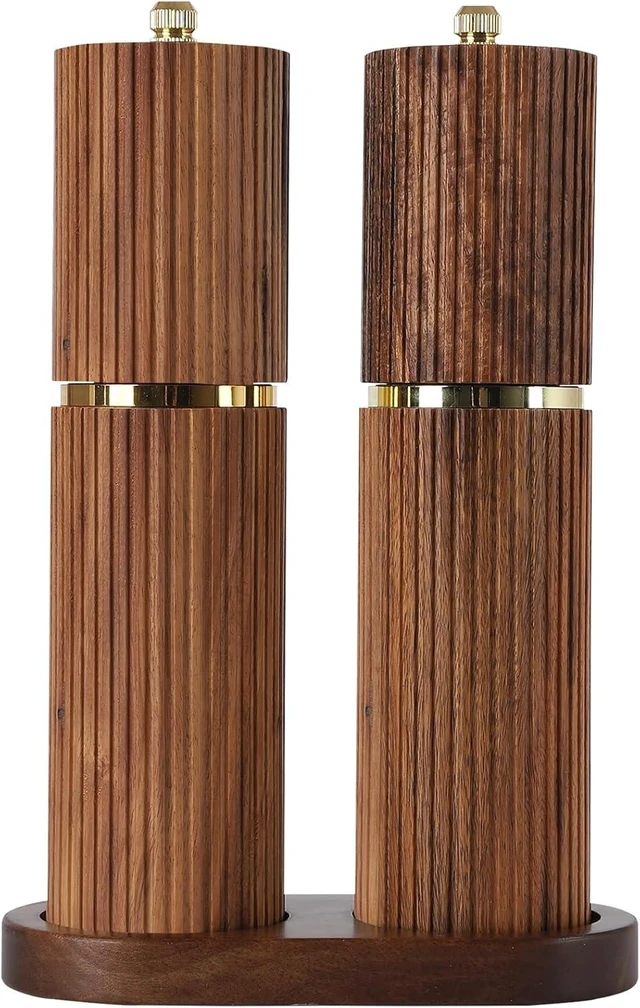 Main image of Wooden Salt and Pepper Grinder Set, Refillable Salt and Pepper grinder with adjustable Coarseness, Acacia Wood pepper mill manual, Salt and Pepper Shakers Matching Wooden tray-Ideal for Gifting
