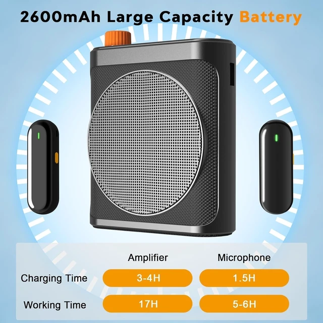 Alt view image 2 of 7 - Voice Amplifier Wireless Microphone for Teachers/Classroom/Yoga/Meeting,Portable Bluetooth Speaker with 2pcs Clip-On Magnetic Wireless Lavalier Lapel Microphones Mini Megaphone Speaker PA System Black