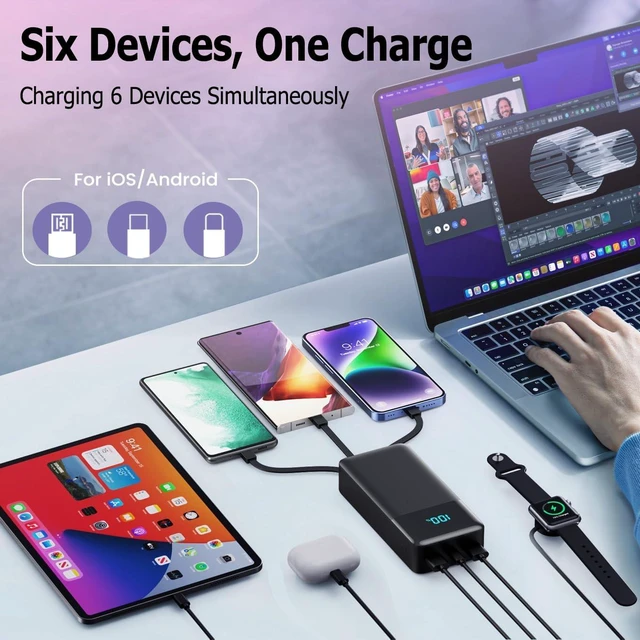 Alt view image 3 of 7 - Portable Charger Power Bank 50800mAh,25W USB C Fast Charging Battery Pack with 3 Built in Cables & LED Display,6 Output 2 Input Travel Essentials Phone Charger for iPhone 17/16/15,Galaxy,Android etc