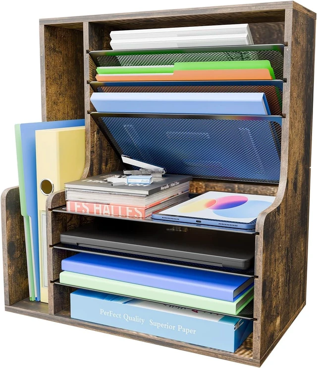 Main image of 7- Tier Desk File Organizer, Paper Organizer, Rustic Brown
