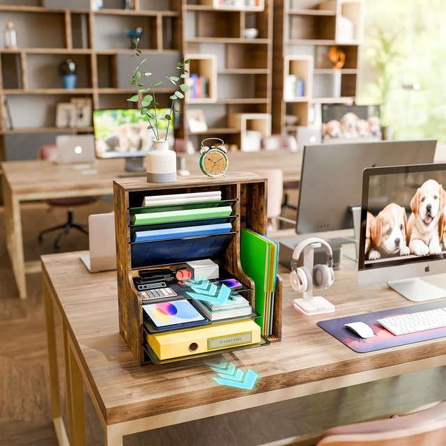 Alt view image 3 of 7 - 7- Tier Desk File Organizer, Paper Organizer, Rustic Brown