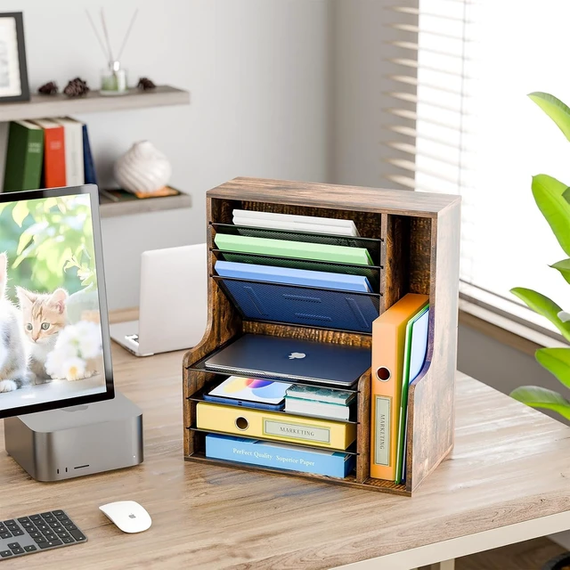Alt view image 4 of 7 - 7- Tier Desk File Organizer, Paper Organizer, Rustic Brown