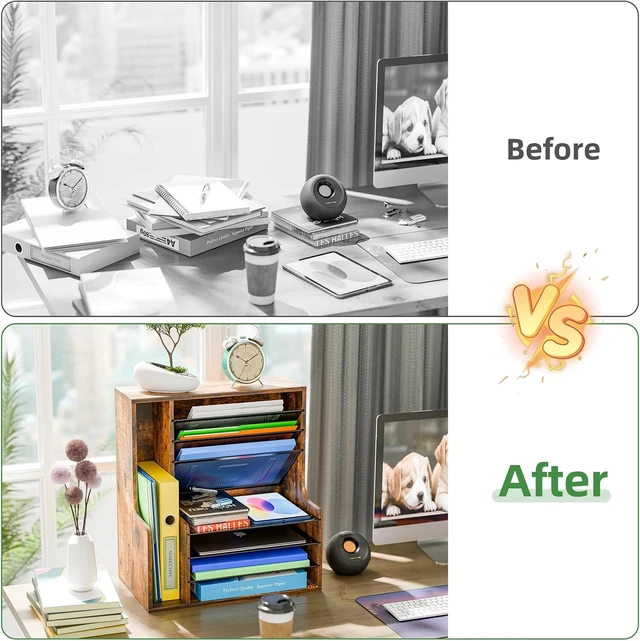 Alt view image 6 of 7 - 7- Tier Desk File Organizer, Paper Organizer, Rustic Brown