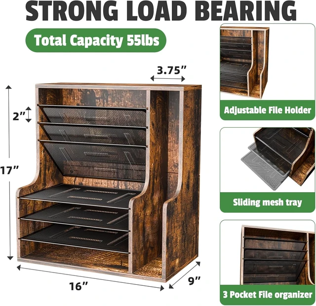 Alt view image 7 of 7 - 7- Tier Desk File Organizer, Paper Organizer, Rustic Brown