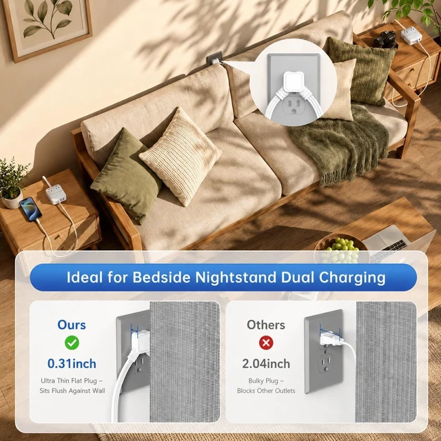 Alt view image 4 of 7 - Split Extension Cord 12FT(6FT Per Side) - Single 4 AC & 4 USB Ports