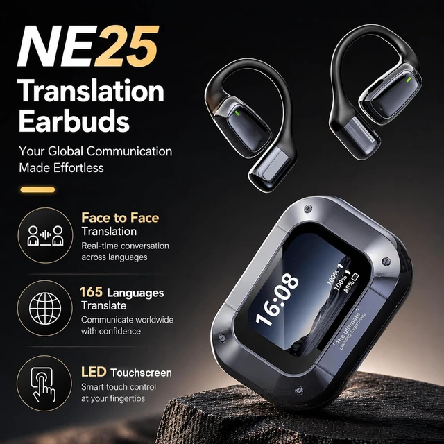 Alt view image 2 of 7 - NE25 AI Translation Earbuds Real Time with LCD Touch Screen