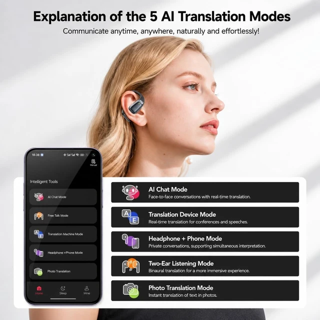 Alt view image 7 of 7 - NE25 AI Translation Earbuds Real Time with LCD Touch Screen