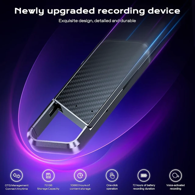 Alt view image 4 of 7 - 72GB Voice Activated Recorder - 10860H Recording Device with Noise Reduction DSP 6.0 Portable Audio Recorder for Lecture & Meeting - Digital Vioce Recorder with Playback