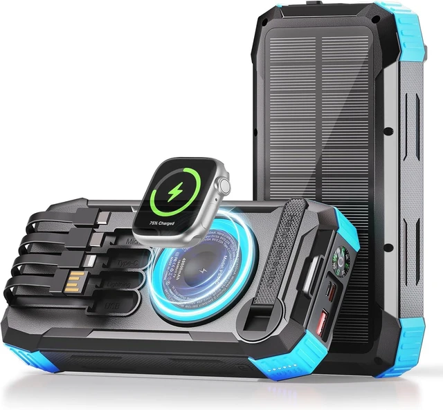 Main image of 49800mAh Solar Power Bank with Hand Crank and 4 Cables, 3 in 1 Wireless Portable Charger with Camping Light & Compass, 25W Fast Charging USB C Battery for Camping Outdoor Emergency iPhone Android