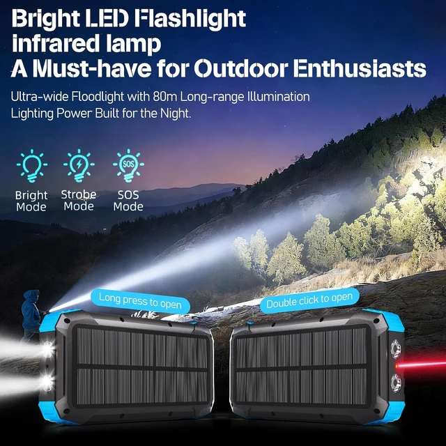 Alt view image 7 of 7 - 49800mAh Solar Power Bank with Hand Crank and 4 Cables, 3 in 1 Wireless Portable Charger with Camping Light & Compass, 25W Fast Charging USB C Battery for Camping Outdoor Emergency iPhone Android