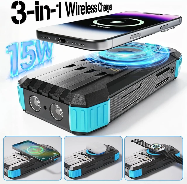 Alt view image 5 of 7 - 49800mAh Solar Power Bank with Hand Crank and 4 Cables, 3 in 1 Wireless Portable Charger with Camping Light & Compass, 25W Fast Charging USB C Battery for Camping Outdoor Emergency iPhone Android