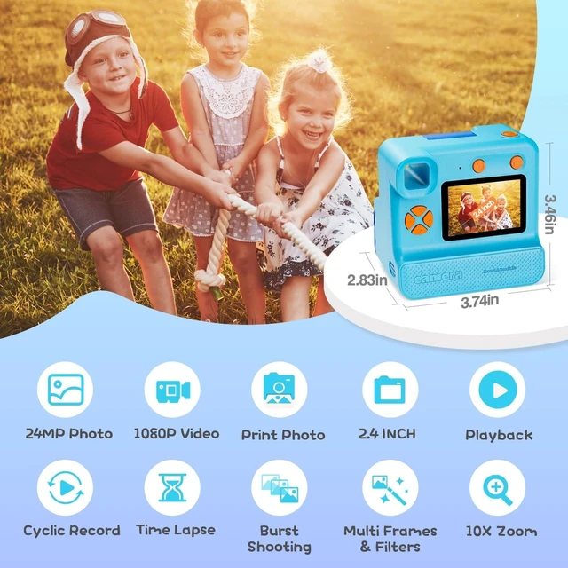 Alt view image 2 of 6 - Kids Camera Instant Print, Christmas Birthday Gifts for Girl Boys 3-12 Years Old, FHD Selfie Digital Video Cameras Toddler 3 Rolls Print Paper & 32G Card (Blue)