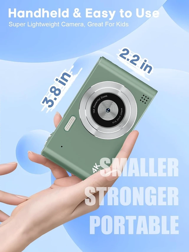 Alt view image 3 of 6 - Digital Camera, 44MP Full HD 1080P Point and Shoot Camera with 64GB Card, Anti Shake 16X Zoom Compact Volg Cameras, Portable Small Camara Gift for Kids, Ages Teen Girl Boy - Green