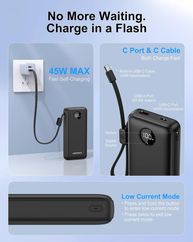Alt view image 5 of 7 - 45W Portable Charger, 20000mAh Power Bank Fast Charging Battery Pack