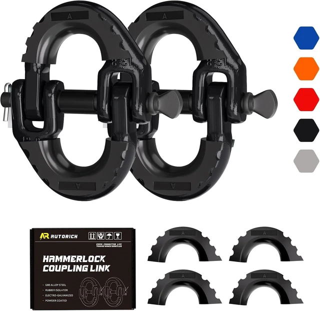 Main image of Safety Chain Connector Link, 1/2IN Tow Hitch Hammerlock Coupling Link, 2 Pack G80 Alloy Steel Tow Chain Connector, Quick Install & Remove, 12000 lbs Load Limit, Black