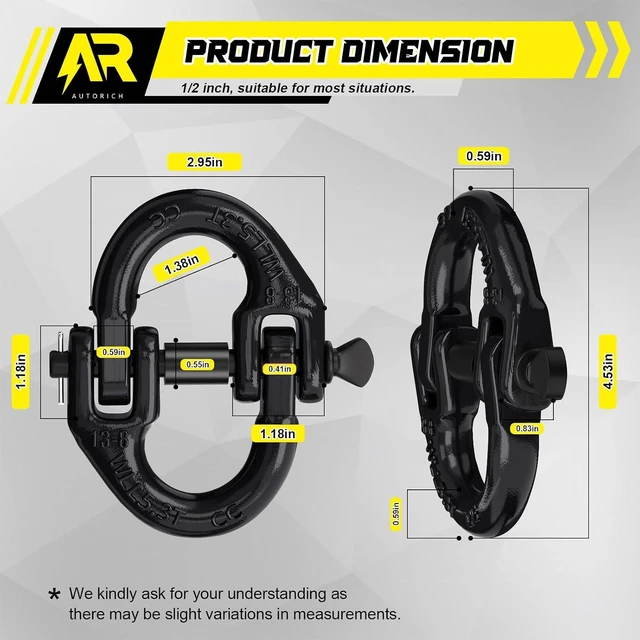 Alt view image 2 of 6 - Safety Chain Connector Link, 1/2IN Tow Hitch Hammerlock Coupling Link, 2 Pack G80 Alloy Steel Tow Chain Connector, Quick Install & Remove, 12000 lbs Load Limit, Black