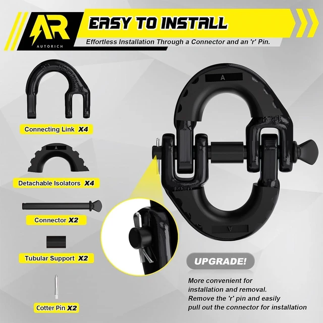 Alt view image 4 of 6 - Safety Chain Connector Link, 1/2IN Tow Hitch Hammerlock Coupling Link, 2 Pack G80 Alloy Steel Tow Chain Connector, Quick Install & Remove, 12000 lbs Load Limit, Black