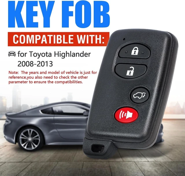 Alt view image 4 of 7 - Keyless Entry Smart Proximity Key Fob Replacement for Toyota Highlander 2008-2013 HYQ14AAB 271451-0140 Board 89904-48110 4 Button 314.3MHz(for SUV ONLY)