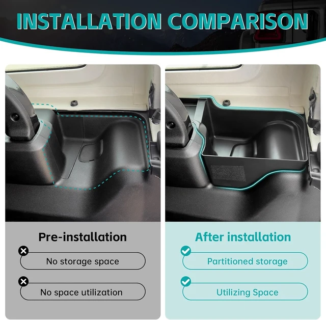 Alt view image 3 of 7 - Rear Trunk Organizer Tray Compatible with 2024 2025 Jeep Wangler JL JLU 4XE Rubicon Sahara 4 Door, Wheel Well Storage Box Cargo Organizer Accessories for Jeep Wangler JL (Left + Right)