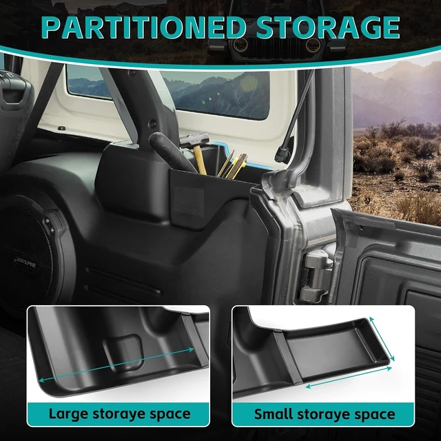 Alt view image 4 of 7 - Rear Trunk Organizer Tray Compatible with 2024 2025 Jeep Wangler JL JLU 4XE Rubicon Sahara 4 Door, Wheel Well Storage Box Cargo Organizer Accessories for Jeep Wangler JL (Left + Right)