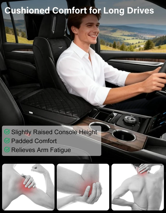 Alt view image 3 of 7 - Center Console Armrest Cover for 2021-2026 Cadillac Escalade Black