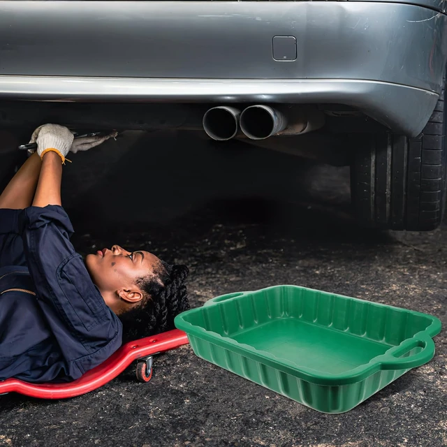 Alt view image 7 of 7 - 23.5" Oil Drain Pan for Car, Heavy Oil Change Collector Pan Leakproof