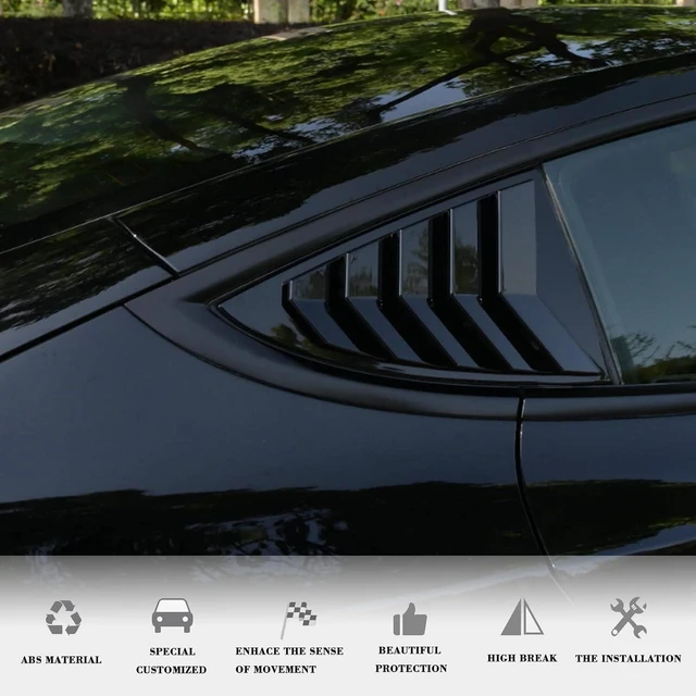 Alt view image 4 of 5 - for Model 3 Rear Side Window Shutter Cover Louver-Glossy Black