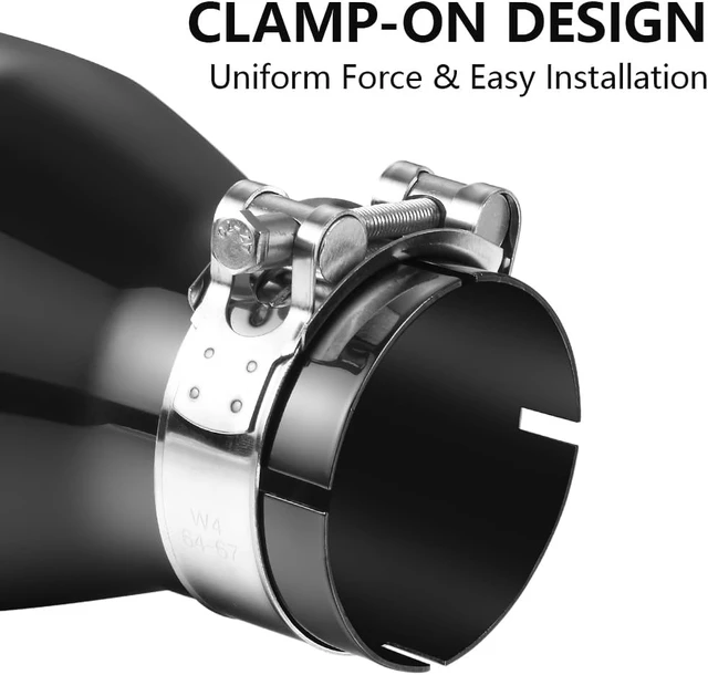 Alt view image 6 of 7 - Black Chrome Exhaust Tips 2.5" Inlet, 2.5" Inlet 4" Outlet 12" Length Clamp on Universal Never Fading Stainless Steel Muffler Tip