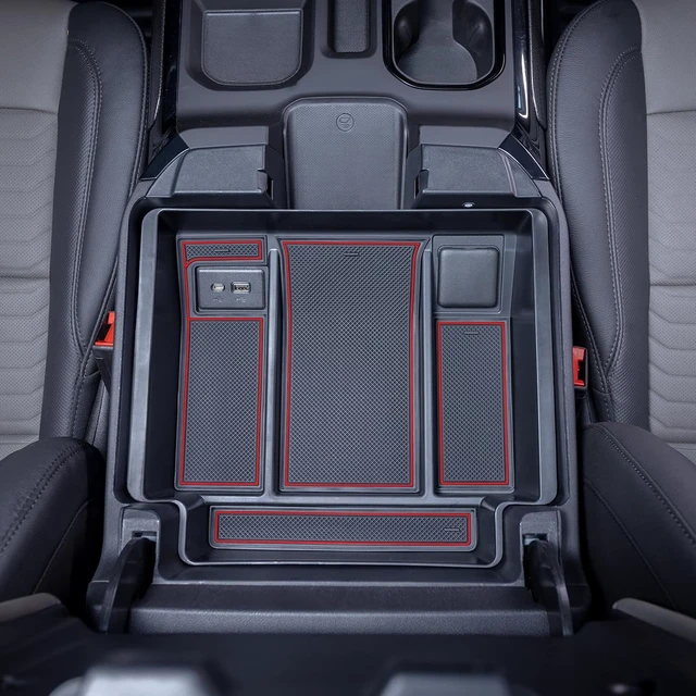 Alt view image 2 of 7 - 22-26 Red Refreshed Full Tray Compatible with 2022-2026 Silverado/Sierra 1500 and 2024-2026 Chevy Silverado/GMC Sierra 2500HD 3500HD, Armrest Organizer (Full Console w/Bucket Seats ONLY)