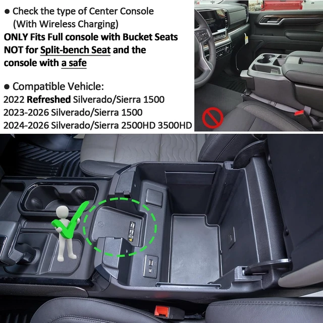 Alt view image 3 of 7 - 22-26 Red Refreshed Full Tray Compatible with 2022-2026 Silverado/Sierra 1500 and 2024-2026 Chevy Silverado/GMC Sierra 2500HD 3500HD, Armrest Organizer (Full Console w/Bucket Seats ONLY)