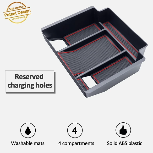 Alt view image 6 of 7 - 22-26 Red Refreshed Full Tray Compatible with 2022-2026 Silverado/Sierra 1500 and 2024-2026 Chevy Silverado/GMC Sierra 2500HD 3500HD, Armrest Organizer (Full Console w/Bucket Seats ONLY)