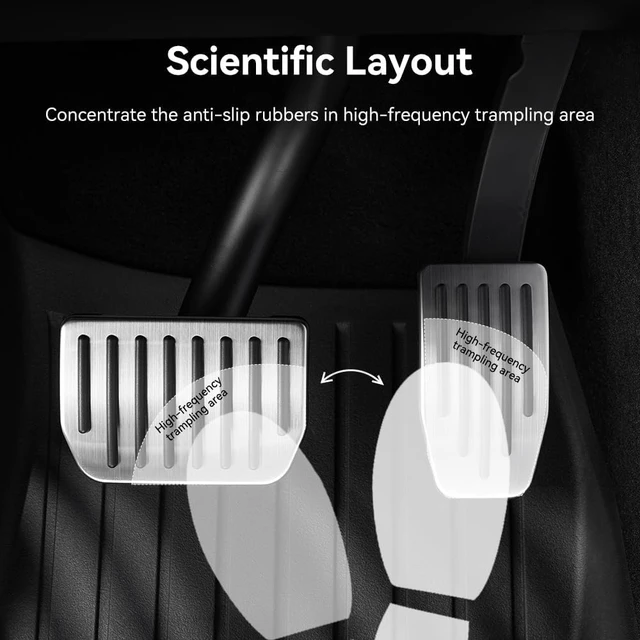 Alt view image 6 of 7 - Pedal Covers for Tesla Model Y Juniper 2025-2026 and Model 3 Highland 2024-2026, Fits Model Y/3 2016-2026, 304 Stainless Steel Brake and Accelerator Pedals, Non-Slip Accessories
