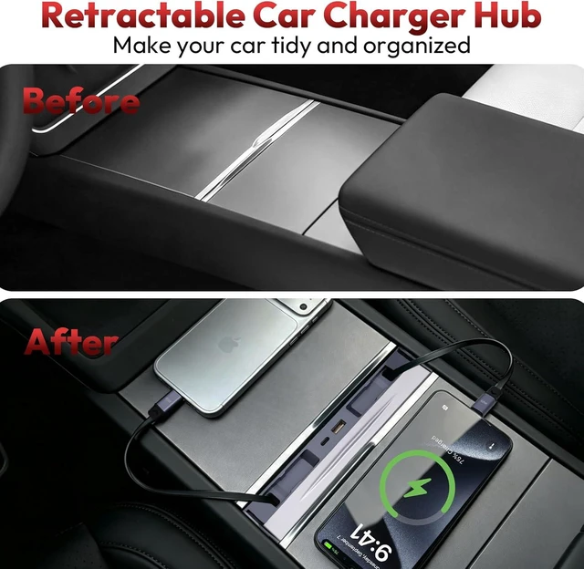 Alt view image 3 of 7 - 65W USB Hub Charger for Tesla Model Y Juniper & Model 3 Highland 2024-2026