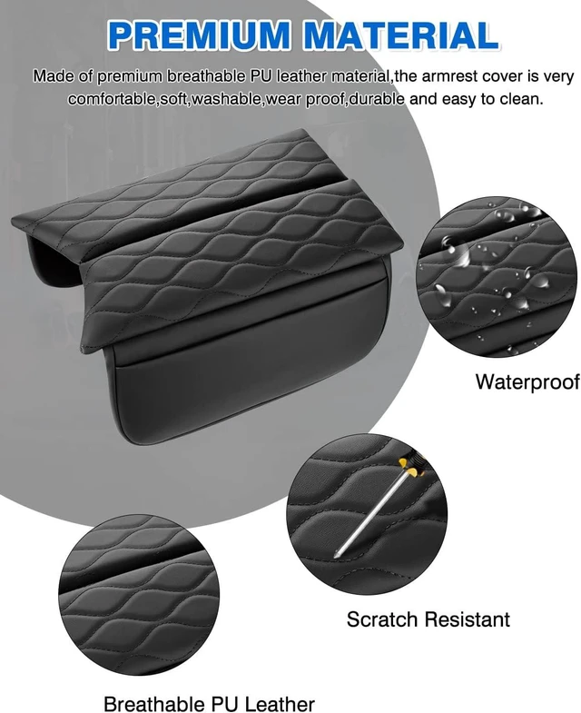 Alt view image 3 of 7 - Center Console Cover for Mercedes Benz E Class W213 2017-2023, CLS 450 C257 2019-2023, PU Leather Armrest Cover Protector with Side Storage Pockets, Waterproof Console Pad, Black