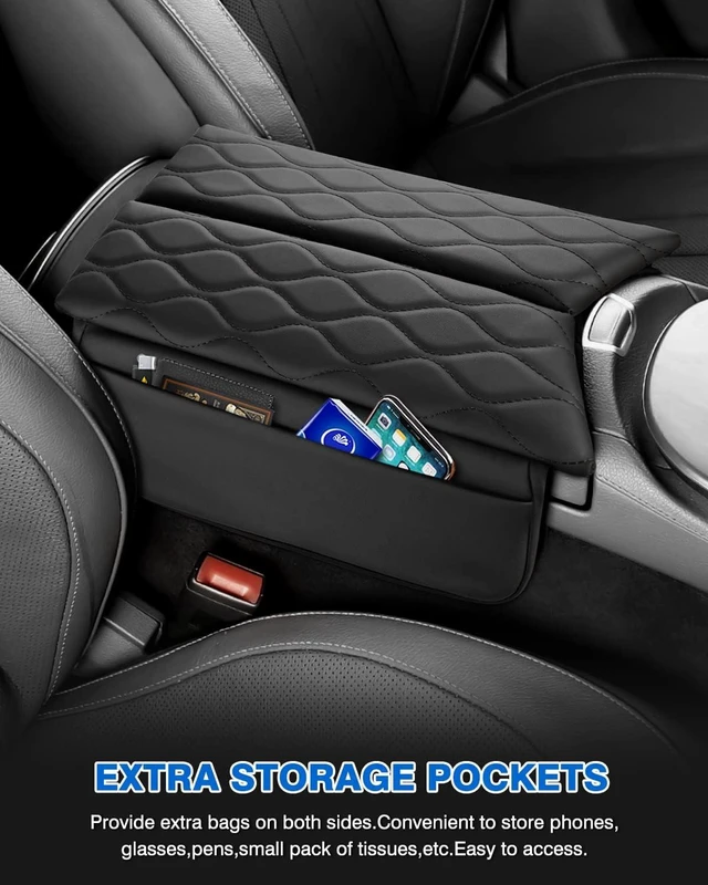 Alt view image 5 of 7 - Center Console Cover for Mercedes Benz E Class W213 2017-2023, CLS 450 C257 2019-2023, PU Leather Armrest Cover Protector with Side Storage Pockets, Waterproof Console Pad, Black