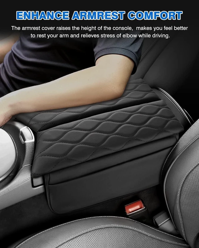 Alt view image 6 of 7 - Center Console Cover for Mercedes Benz E Class W213 2017-2023, CLS 450 C257 2019-2023, PU Leather Armrest Cover Protector with Side Storage Pockets, Waterproof Console Pad, Black