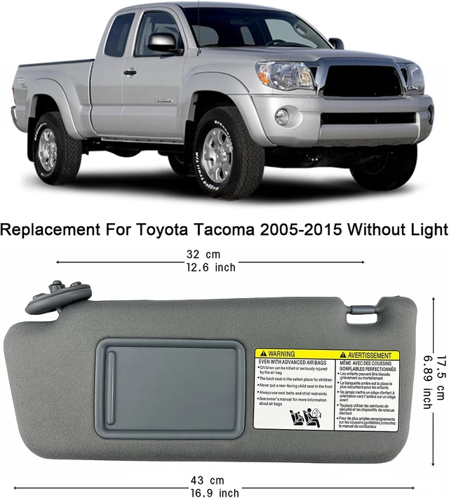 Alt view image 2 of 7 - Sun Visor Pair Compatible with Toyota Tacoma 2005-2015, Gray Without Light