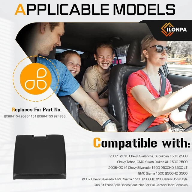 Alt view image 3 of 7 - Black Center Console Lid Armrest Box Cover w/Latch Fits for 2007-2013 Chevy Avalanche Silverado Tahoe GMC Sierra 1500 2500HD 3500 Replace for 20864154 20864151 20864153 Middle Console Lid Top