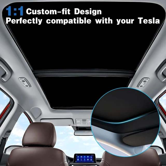Alt view image 5 of 6 - Black Sunshade Roof Sunroof Cover Waterproof Sunshade - Fits 2020-2026 Tesla Model 3/ Highland - UV Block & Heat Reduction Window Accessories - with Black Buckle - No Sag Ice-Crystal Cooling Coatings
