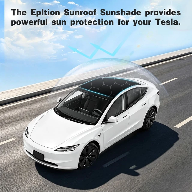 Alt view image 6 of 6 - Black Sunshade Roof Sunroof Cover Waterproof Sunshade - Fits 2020-2026 Tesla Model 3/ Highland - UV Block & Heat Reduction Window Accessories - with Black Buckle - No Sag Ice-Crystal Cooling Coatings