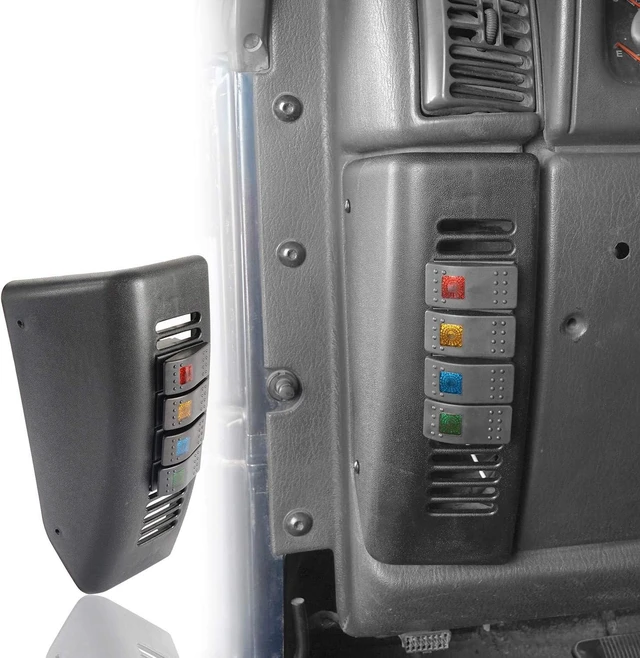Main image of TJ Wrangler Pillar Light Switch Pod Panel w/ 4X Rocker Switches for Jeep Wrangler TJ 1997-2006 - Driver Side