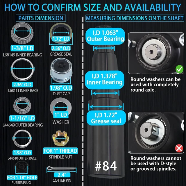 Alt view image 2 of 7 - 4 Sets 3500 LB L68149 L44649 Boat Trailer Axle Bearing Kits