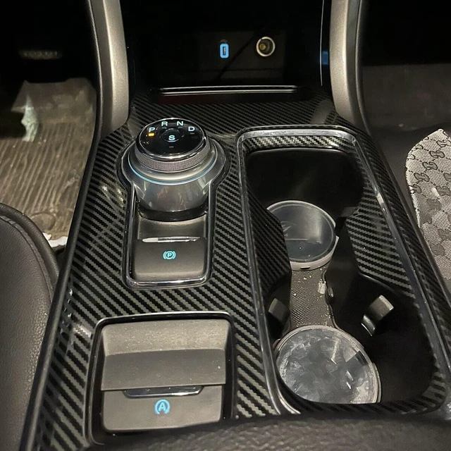 Alt view image 6 of 7 - Carbon Fiber Pattern Car Gear Shift Knob Console Panel Trims Cup Holder Frame Cover Compatible with Fit for Ford Fusion 2017 2018 2019 2020