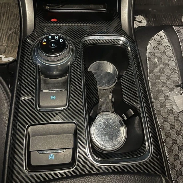 Alt view image 7 of 7 - Carbon Fiber Pattern Car Gear Shift Knob Console Panel Trims Cup Holder Frame Cover Compatible with Fit for Ford Fusion 2017 2018 2019 2020