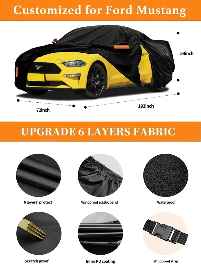 Alt view image 5 of 7 - Waterproof Car Cover Custom for Ford Mustang 1964-2026, for Chevy Camaro