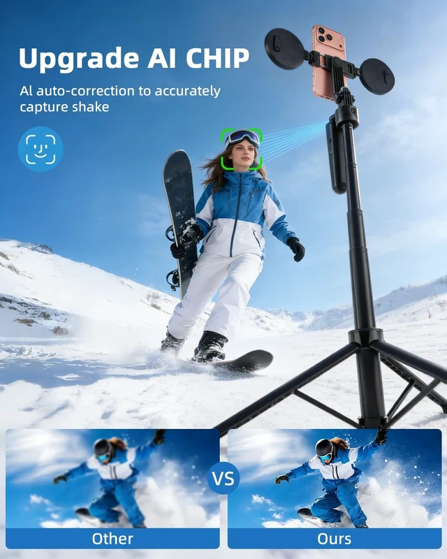 Alt view image 2 of 6 - Auto Face Tracking Selfie Stick Tripod for iPhone with Light 360° Rotation that Follows Your Movement 70.9" Camera Tripod Stand with Remote for Content Creator Vlog Live Stream Video Recording