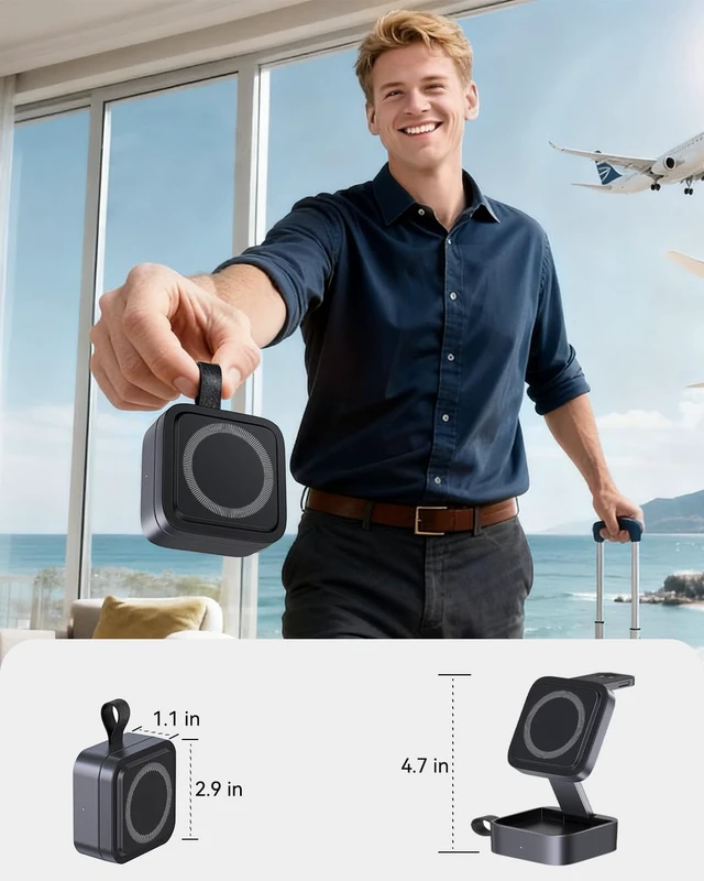 Alt view image 2 of 7 - 3 in 1 Wireless Charging Station for Devices, Magnetic Foldable Travel Fast Charger Stand Compatible with MagSafe for iPhone 18/Air/17/16/15/14/13/12 Series, Watch & AirPods Pro/4/3/2
