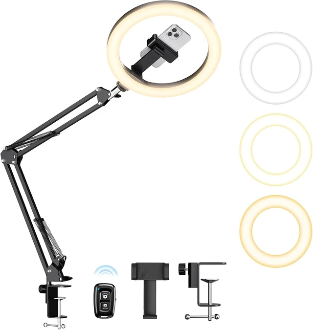 Main image of Upgrade Ring Light with Stand, Overhead Phone Mount for Desk, 10 Selfie Light with Stand Tripod for iPhone, Light with Phone Holder for Video Recording,Zoom Meeting,Live Streaming Tiktok,YouTube