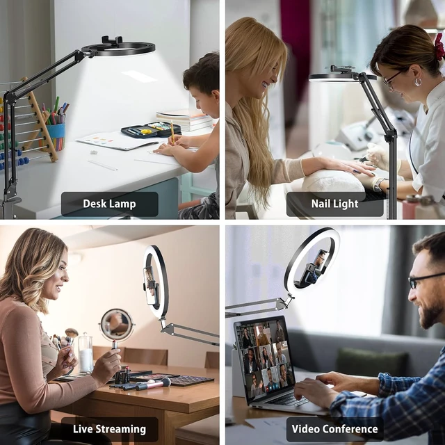 Alt view image 3 of 7 - Upgrade Ring Light with Stand, Overhead Phone Mount for Desk, 10 Selfie Light with Stand Tripod for iPhone, Light with Phone Holder for Video Recording,Zoom Meeting,Live Streaming Tiktok,YouTube